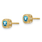 Solid 14k Yellow Gold Cushion Simulated Blue Topaz and CZ Earrings