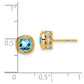 Solid 14k Yellow Gold Cushion Simulated Blue Topaz and CZ Earrings
