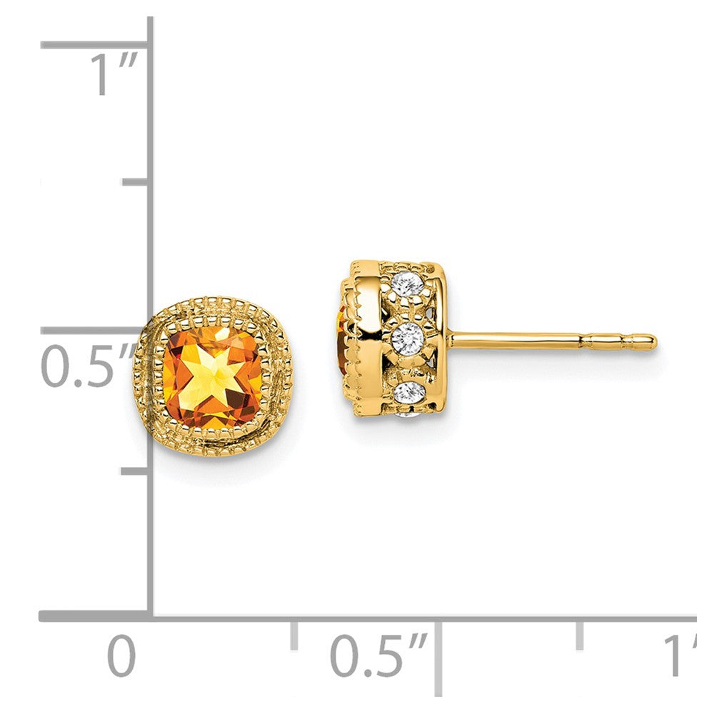 14k Yellow Gold Cushion Citrine and Real Diamond Earrings EM7092-CI-019-YA