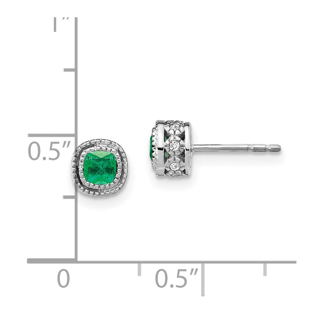 14k White Gold Emerald and Real Diamond Earrings EM7092-EM-010-WA