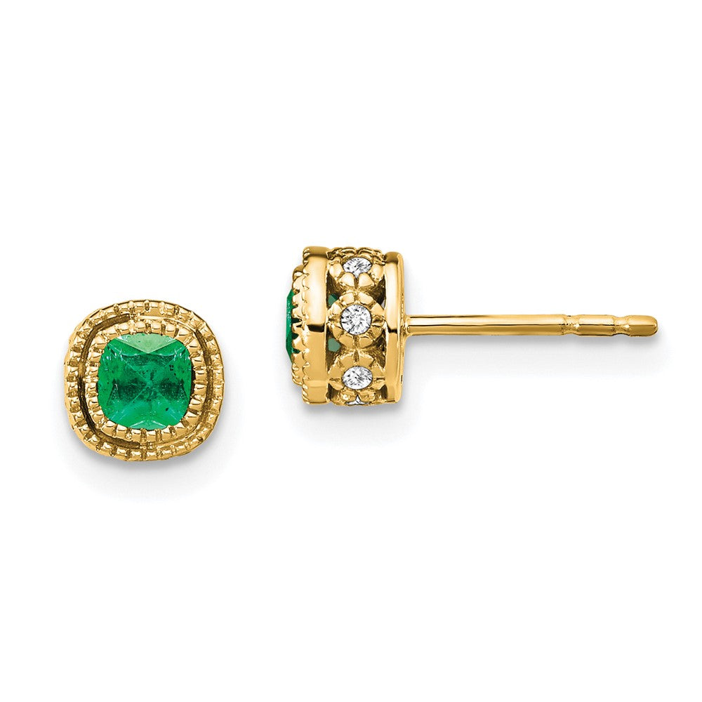 14k Yellow Gold Emerald and Real Diamond Earrings EM7092-EM-010-YA