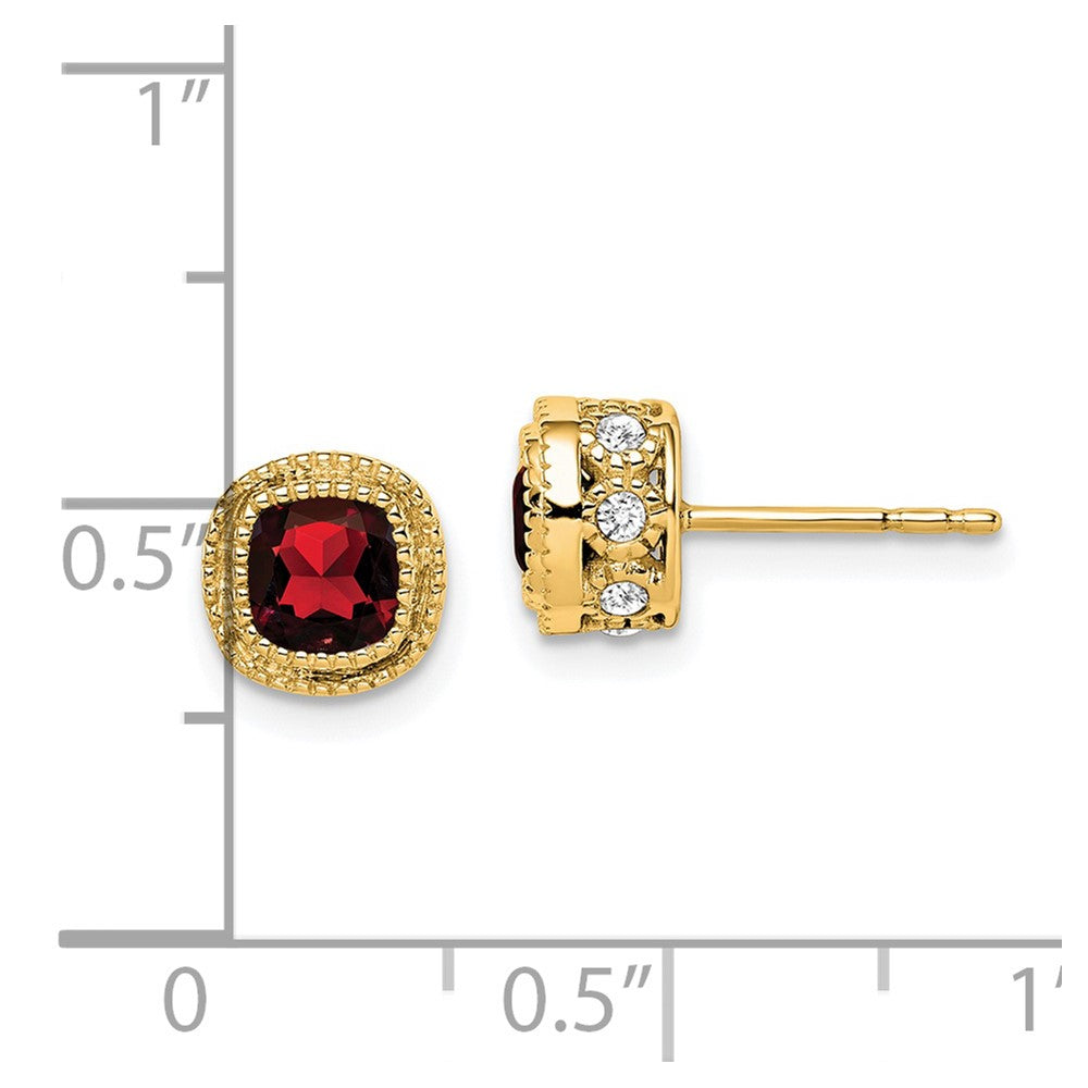 14k Yellow Gold Cushion Garnet and Real Diamond Earrings