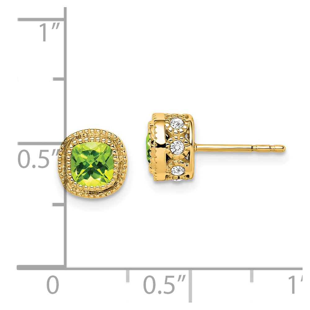 14k Yellow Gold Cushion Peridot and Real Diamond Earrings EM7092-PE-019-YA