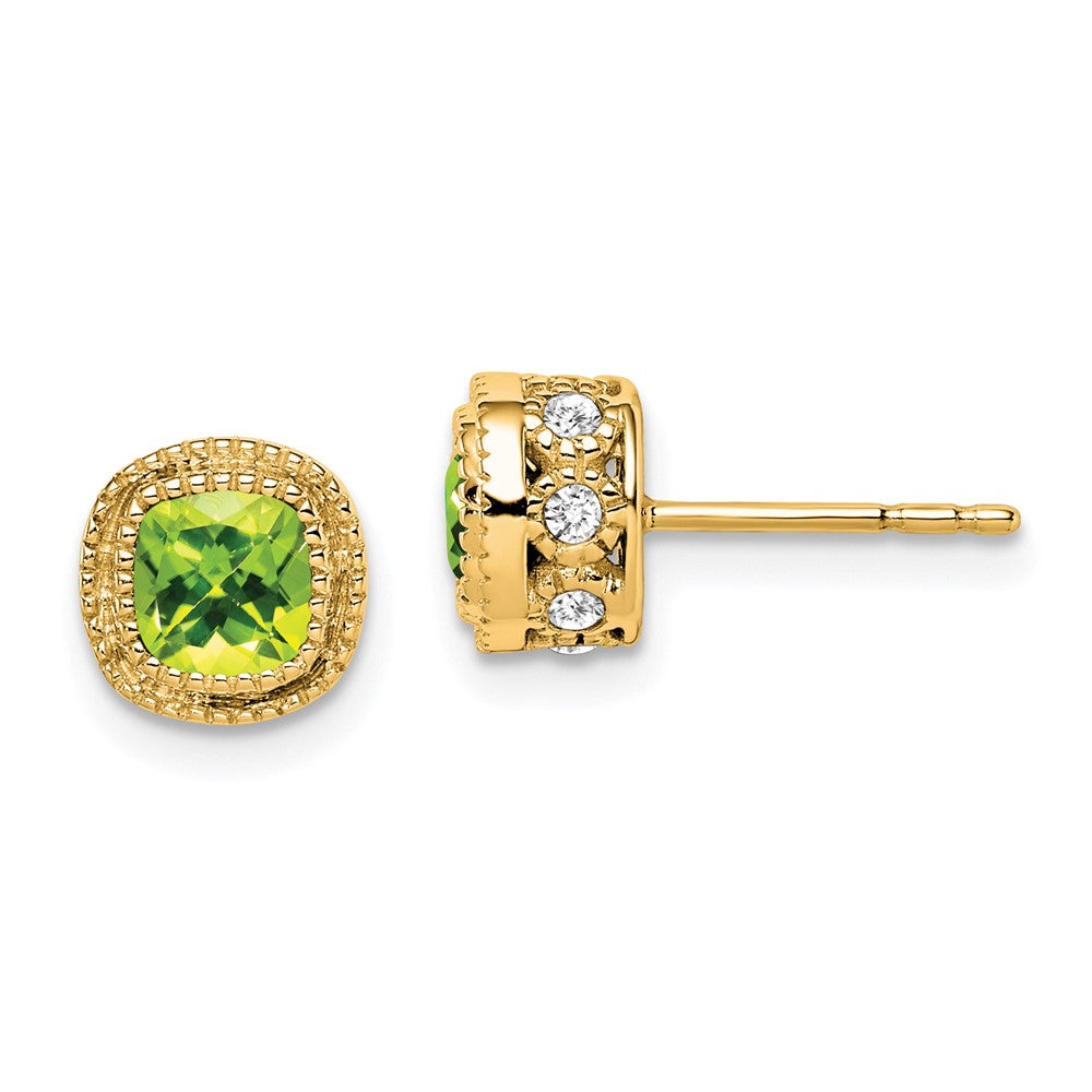 14k Yellow Gold Cushion Peridot and Real Diamond Earrings EM7092-PE-019-YA
