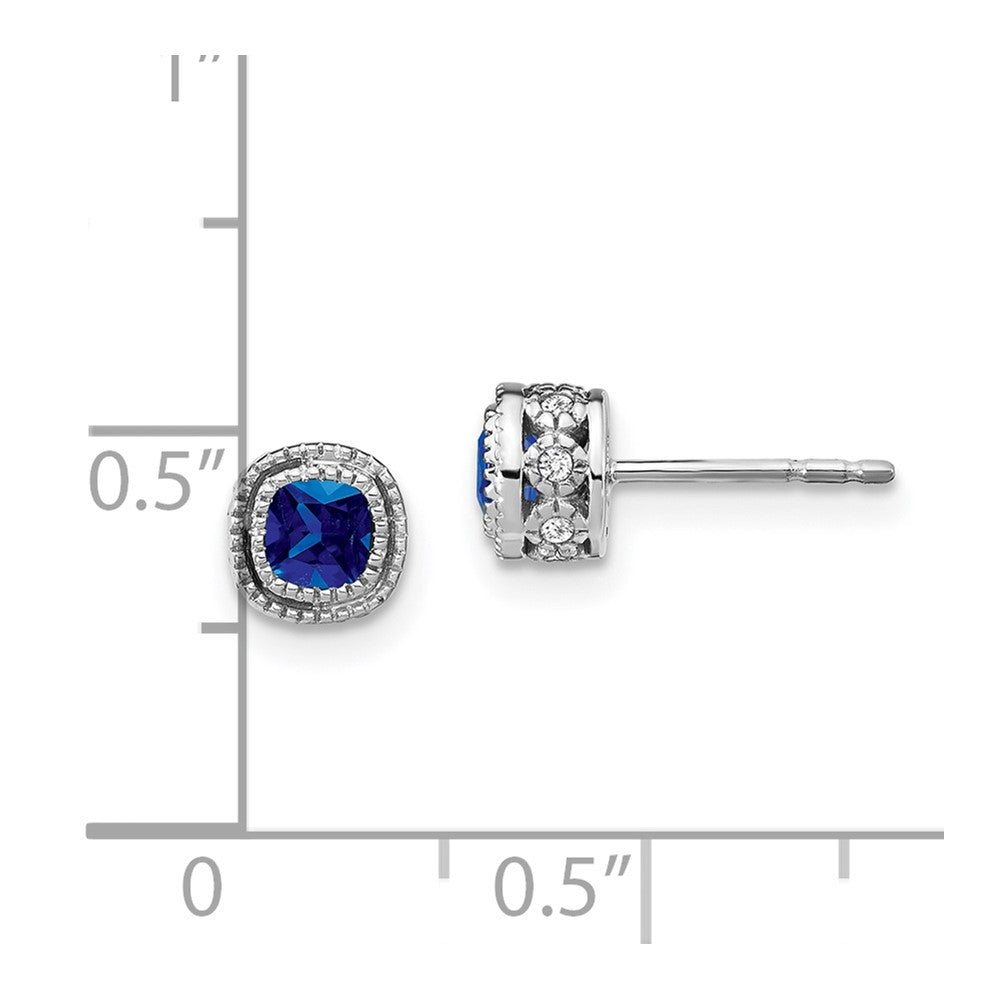 Solid 14k White Gold Cushion Simulated Sapphire and CZ Earrings