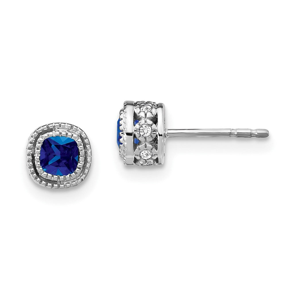 14k White Gold Cushion Sapphire and Real Diamond Earrings EM7092-SA-010-WA