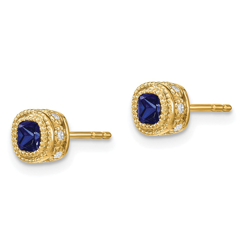 14k Yellow Gold Cushion Sapphire and Real Diamond Earrings EM7092-SA-010-YA