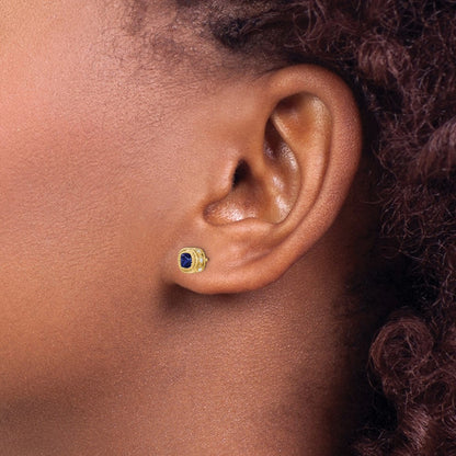 Solid 14k Yellow Gold Cushion Simulated Sapphire and CZ Earrings