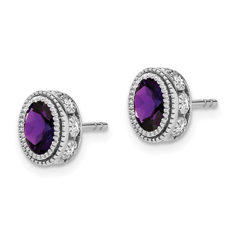 14k White Gold Oval Amethyst and Real Diamond Earrings EM7093-AM-019-WA