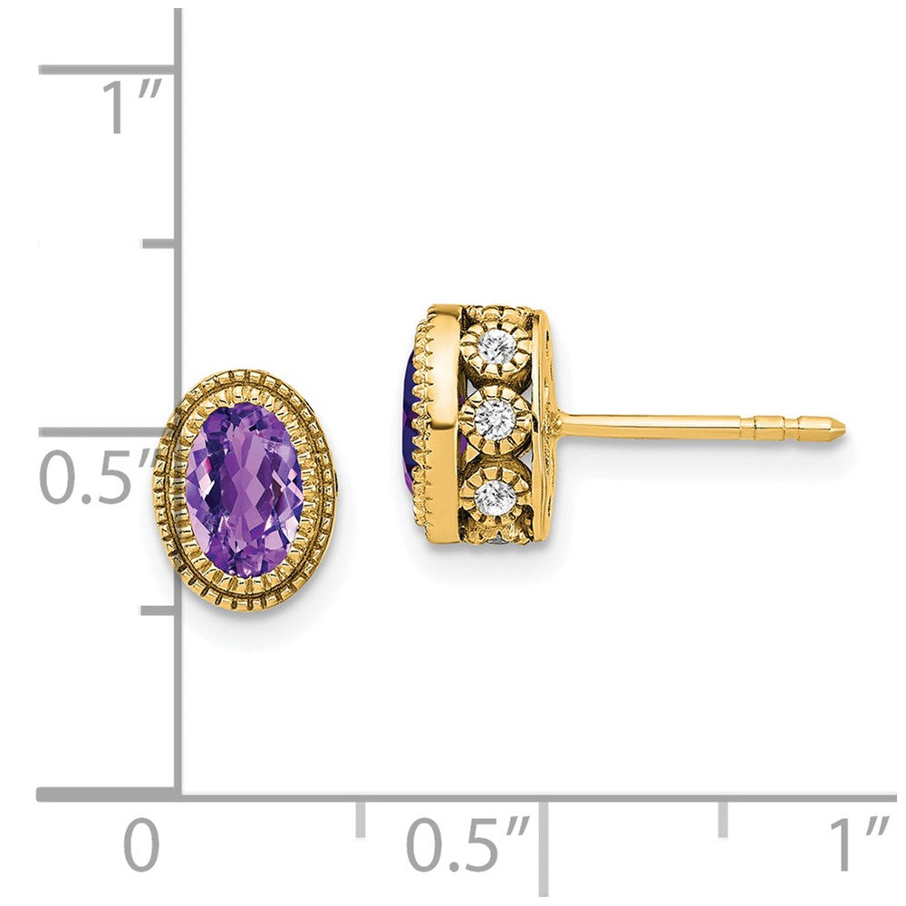 14k Yellow Gold Oval Amethyst and Real Diamond Earrings EM7093-AM-019-YA