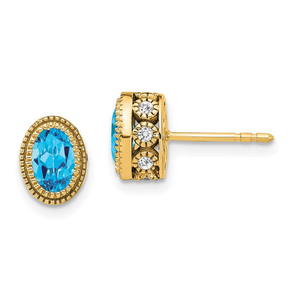 14k Yellow Gold Oval Blue Topaz and Real Diamond Earrings EM7093-BT-019-YA