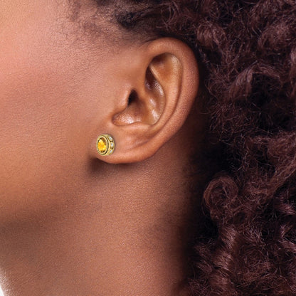 14k Yellow Gold Oval Citrine and Real Diamond Earrings