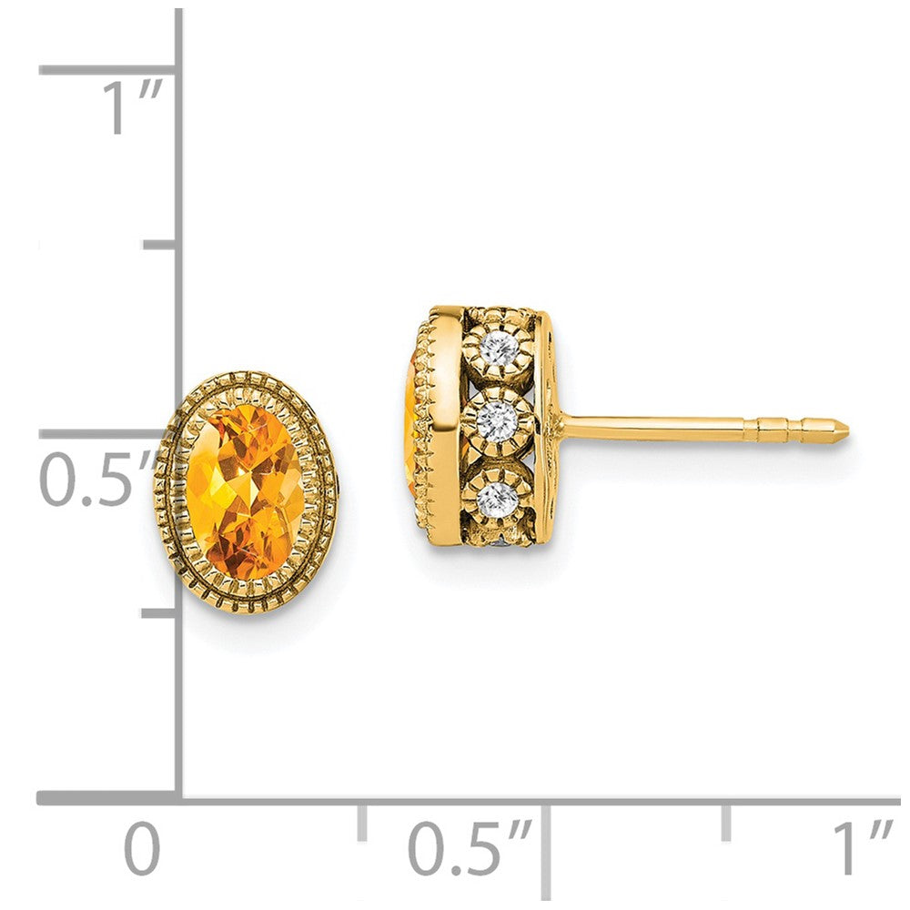 14k Yellow Gold Oval Citrine and Real Diamond Earrings EM7093-CI-019-YA