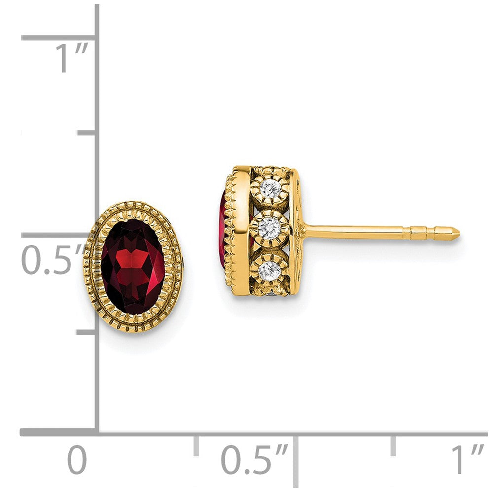 14k Yellow Gold Oval Garnet and Real Diamond Earrings EM7093-GA-019-YA