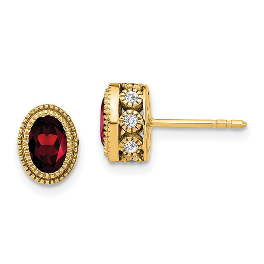 14k Yellow Gold Oval Garnet and Real Diamond Earrings