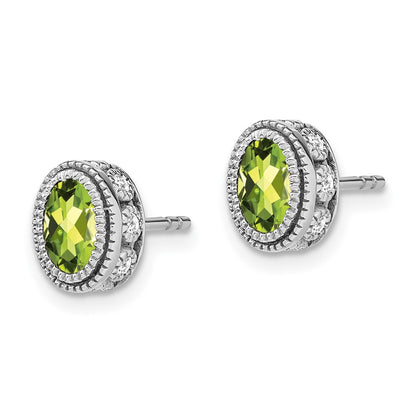 14k White Gold Oval Peridot and Real Diamond Earrings