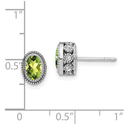 14k White Gold Oval Peridot and Real Diamond Earrings