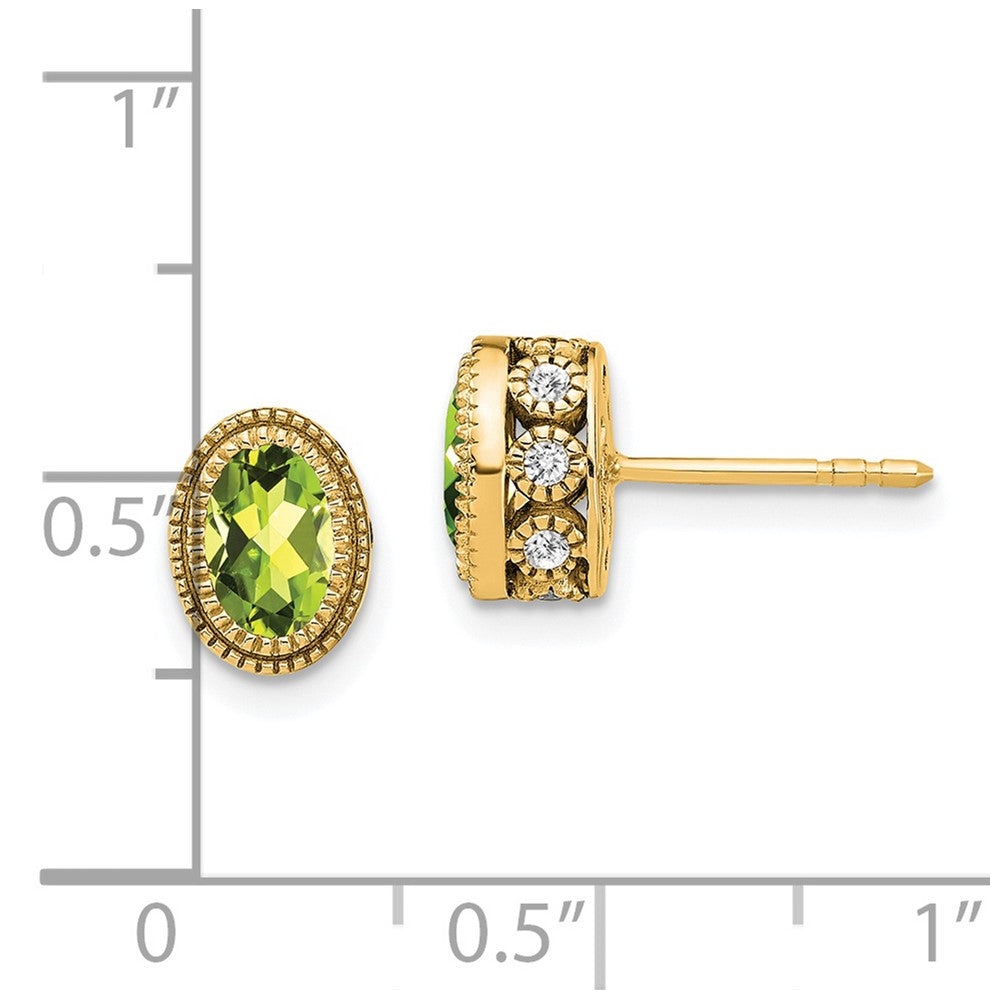 14k Yellow Gold Oval Peridot and Real Diamond Earrings EM7093-PE-019-YA