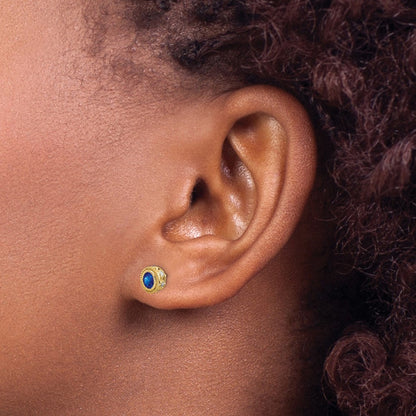 Solid 14k Yellow Gold Simulated Sapphire and CZ Earrings