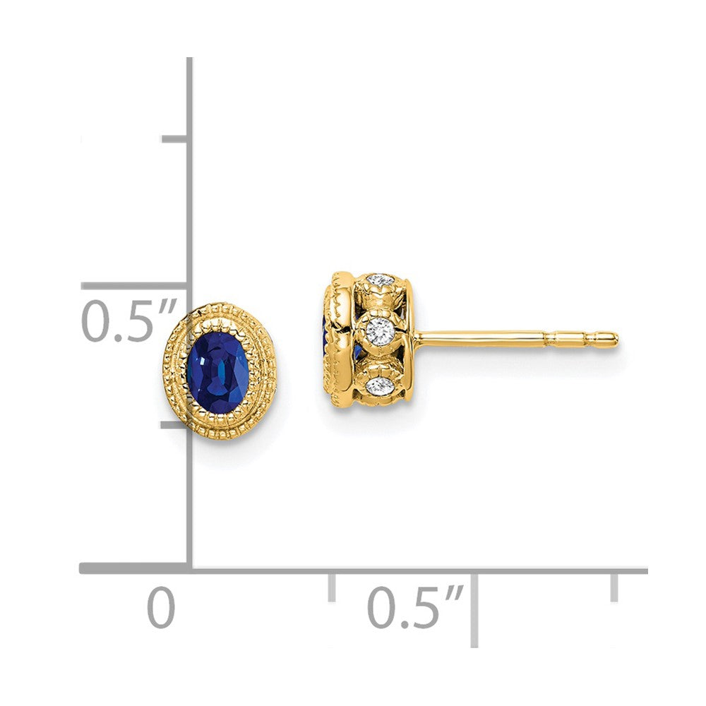 Solid 14k Yellow Gold Simulated Sapphire and CZ Earrings