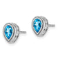Solid 14k White Gold Pear Simulated Blue Topaz and CZ Earrings