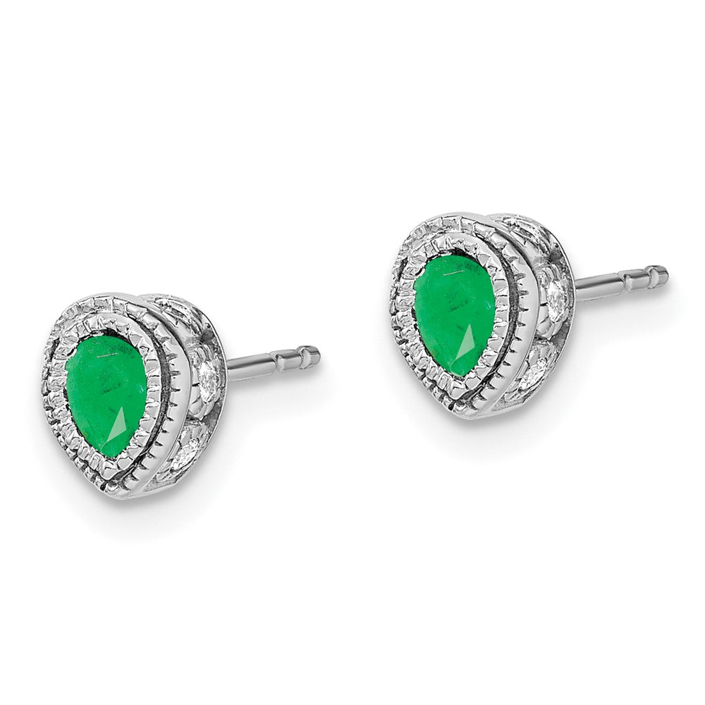 14k White Gold Emerald and Real Diamond Earrings EM7094-EM-015-WA