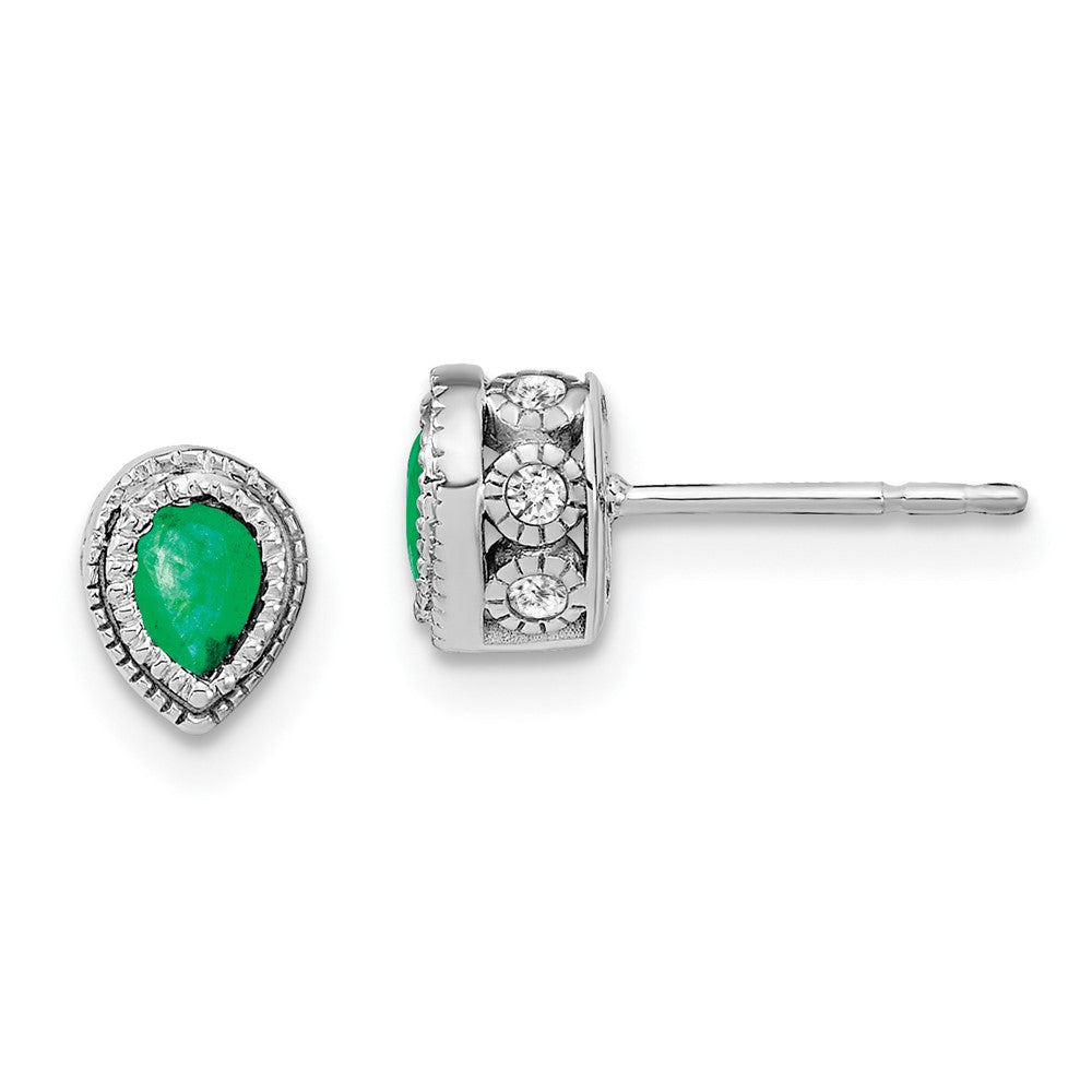 14k White Gold Emerald and Real Diamond Earrings EM7094-EM-015-WA