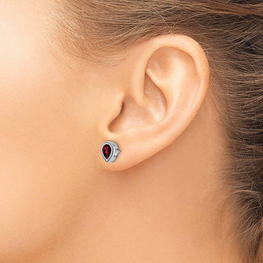 14k White Gold Pear Garnet and Real Diamond Earrings