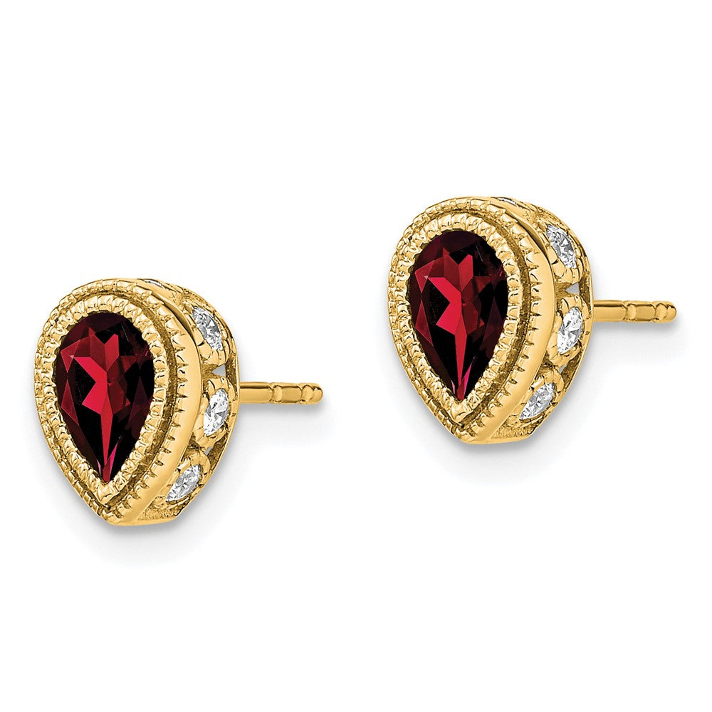 14k Yellow Gold Pear Garnet and Real Diamond Earrings