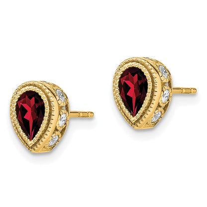 14k Yellow Gold Pear Garnet and Real Diamond Earrings