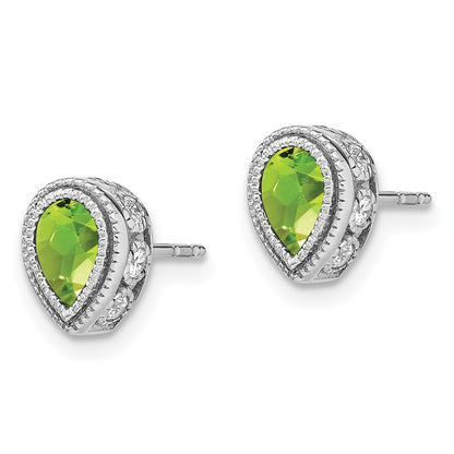14k White Gold Pear Peridot and Real Diamond Earrings