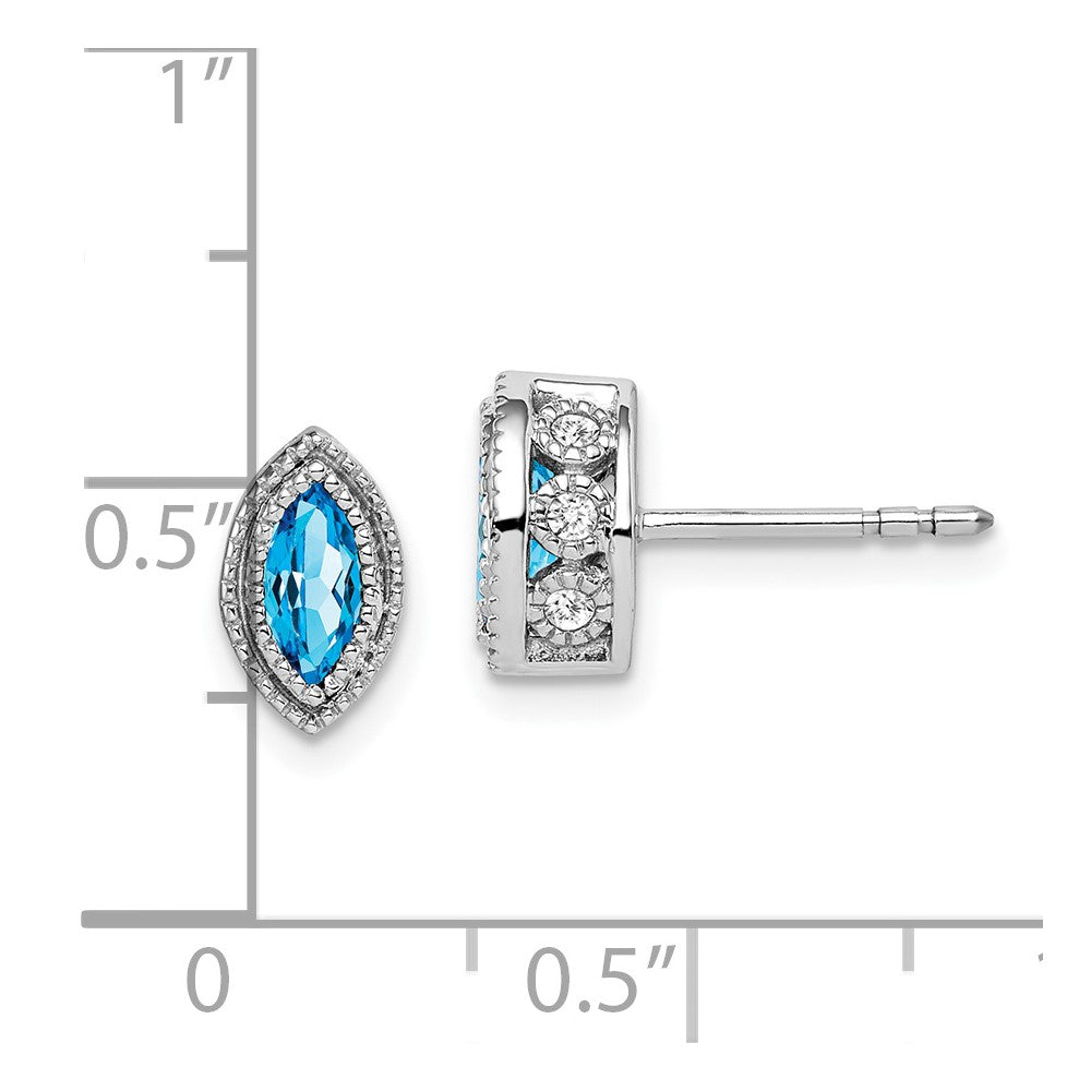 14k White Gold Marquise Blue Topaz and Real Diamond Earrings EM7095-BT-014-WA