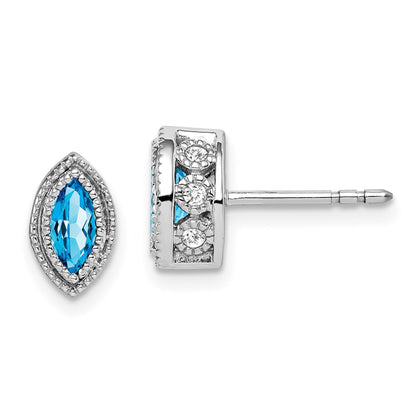 14k White Gold Marquise Blue Topaz and Real Diamond Earrings EM7095-BT-014-WA