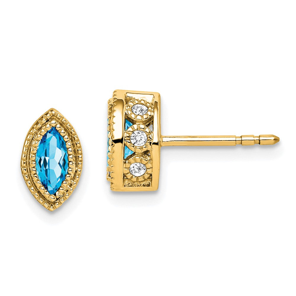 14k Yellow Gold Marquise Blue Topaz and Real Diamond Earrings EM7095-BT-014-YA