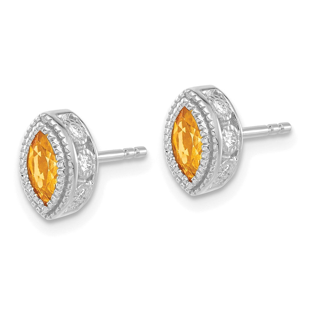 14k White Gold Marquise Citrine and Real Diamond Earrings