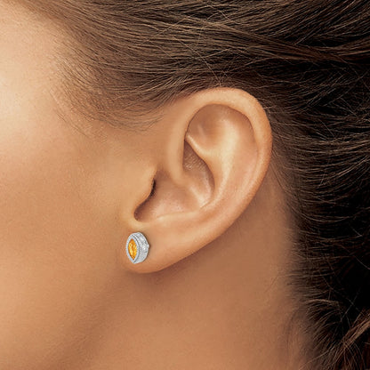 14k White Gold Marquise Citrine and Real Diamond Earrings