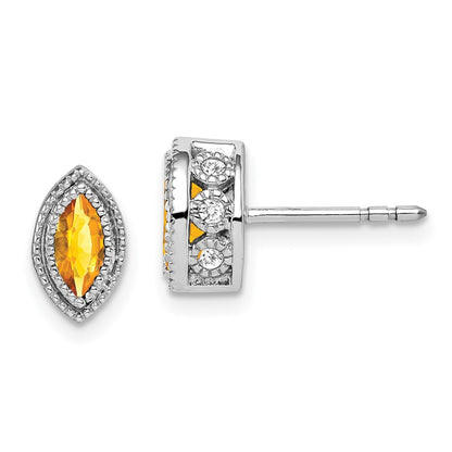 14k White Gold Marquise Citrine and Real Diamond Earrings EM7095-CI-014-WA
