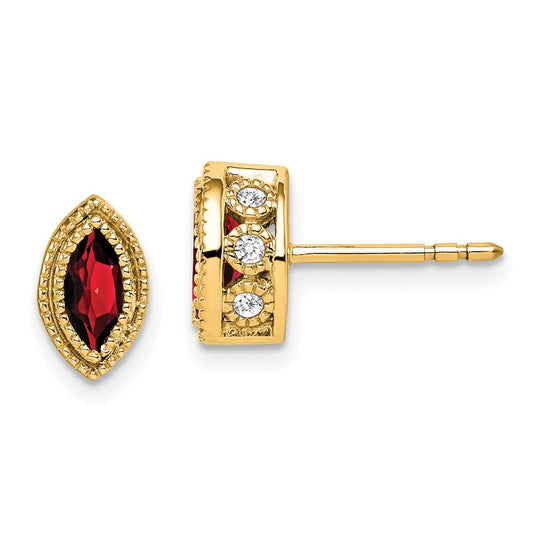 14k Yellow Gold Marquise Garnet and Real Diamond Earrings