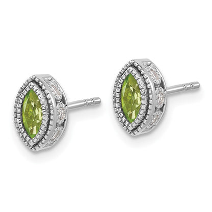 14k White Gold Marquise Peridot and Real Diamond Earrings