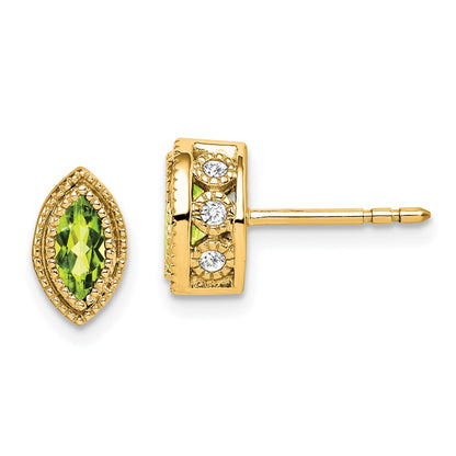 14k Yellow Gold Marquise Peridot and Real Diamond Earrings EM7095-PE-014-YA