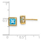 Solid 14k Yellow Gold Square Simulated Blue Topaz and CZ Earrings