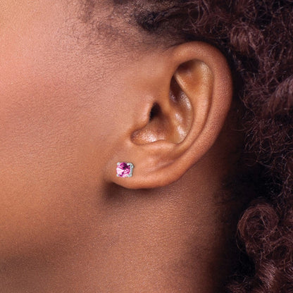 14k White Gold Round Created Pink Sapphire Earrings