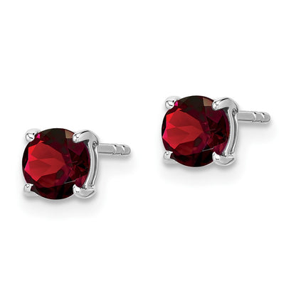 14k White Gold Round Garnet Earrings