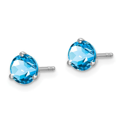 14k White Gold Round Blue Topaz Earrings