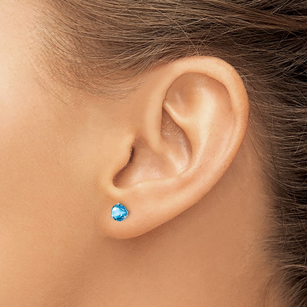 14k White Gold Round Blue Topaz Earrings