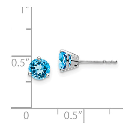14k White Gold Round Blue Topaz Earrings