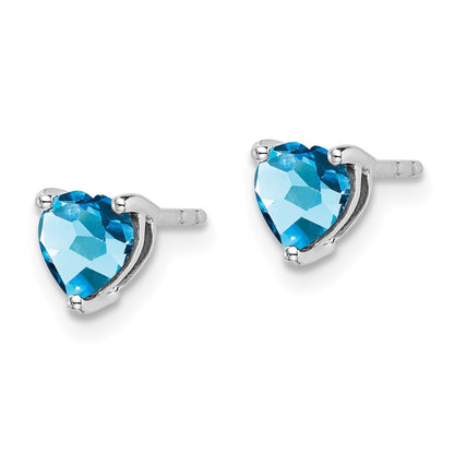 14k White Gold Heart Blue Topaz Earrings