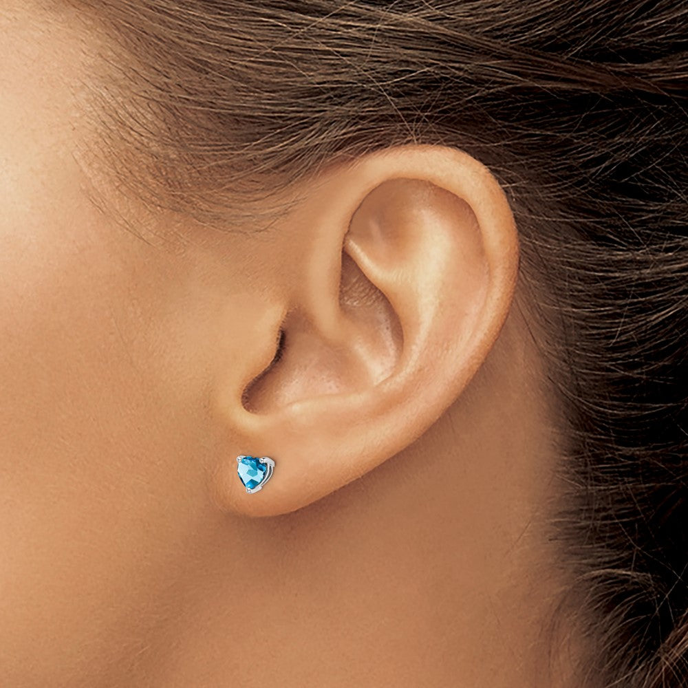 14k White Gold Heart Blue Topaz Earrings