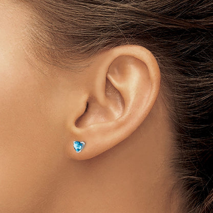 14k White Gold Heart Blue Topaz Earrings