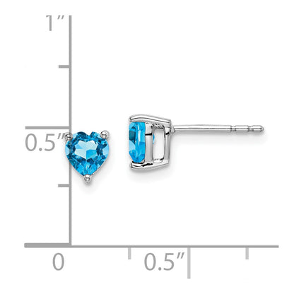 14k White Gold Heart Blue Topaz Earrings
